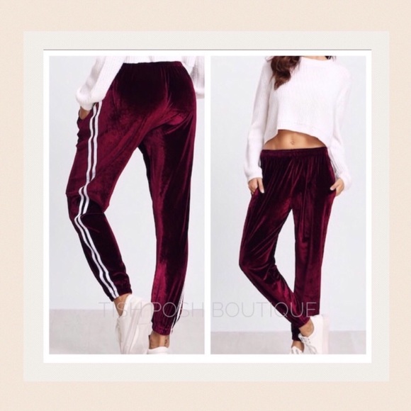 Pants - Rubi Burgundy Velvet Joggers
